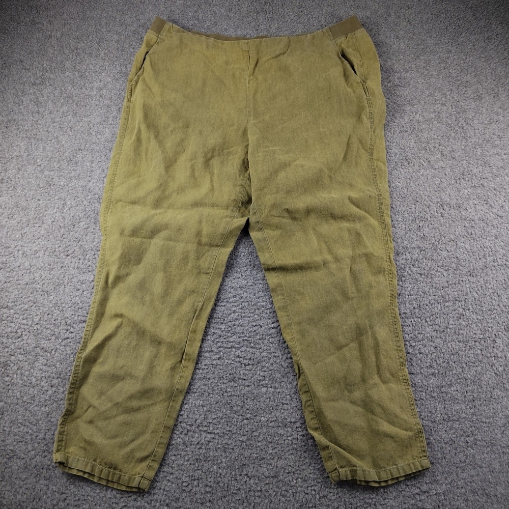 J. Jill Linen Pants Sz Large Love Linen Olive Green Stretch Waist Minimalist